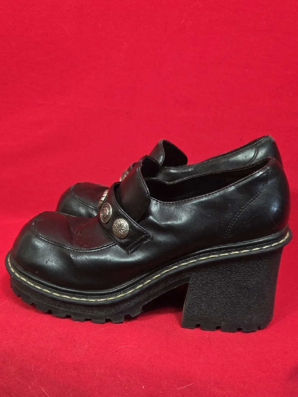 Y2K VINTAGE NO BOUNDARIES Chunky Heel Loafers Black Womens‎ Size 8.5
